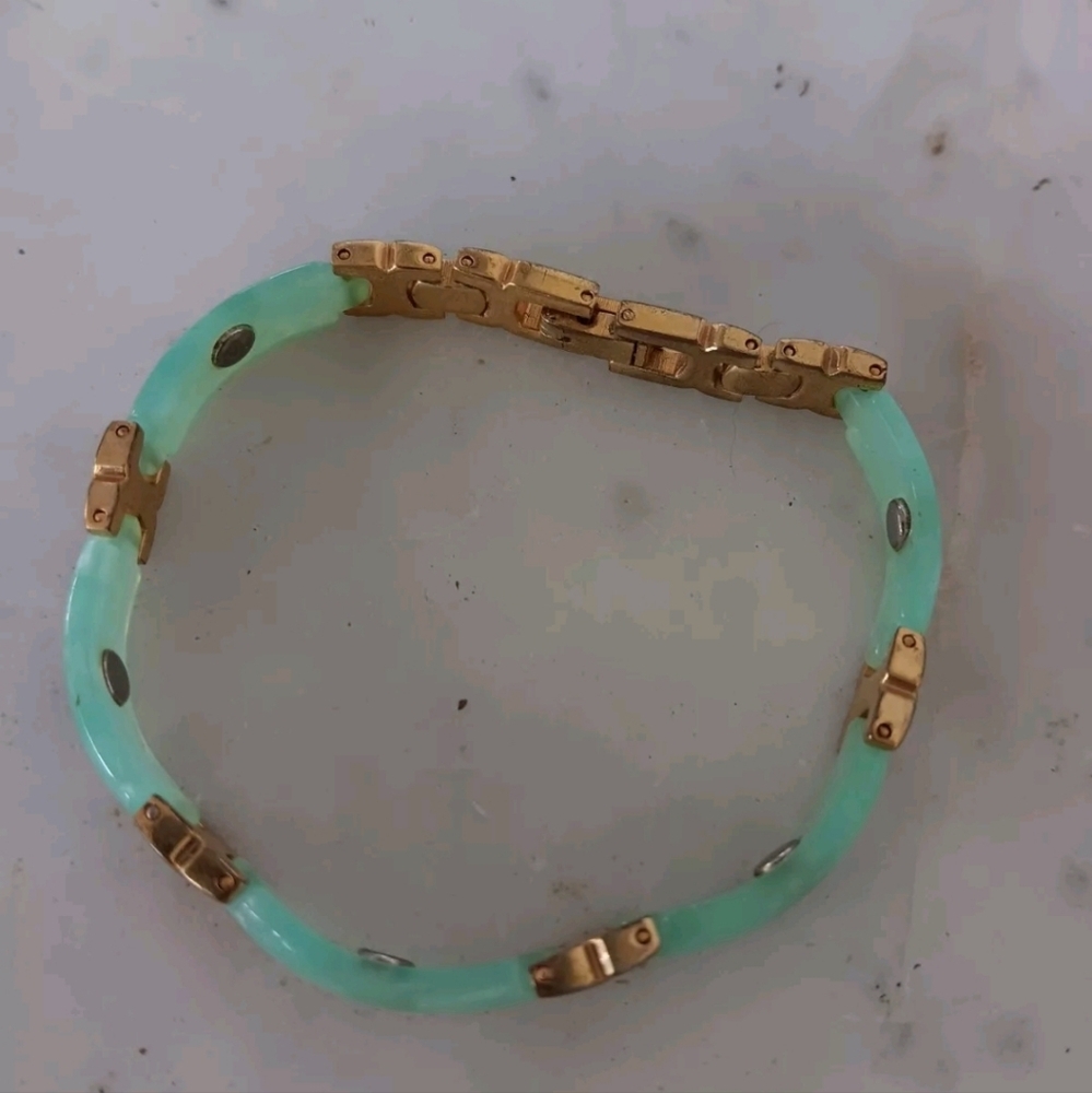 Jade And Gold Plated Vintage Petite Bracelet